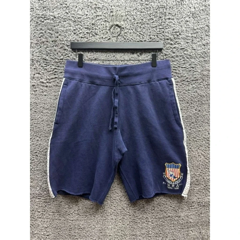 Vintage Polo Ralph Lauren Track & Field Drawstring Shorts Navy Blue Mens‎ Size S